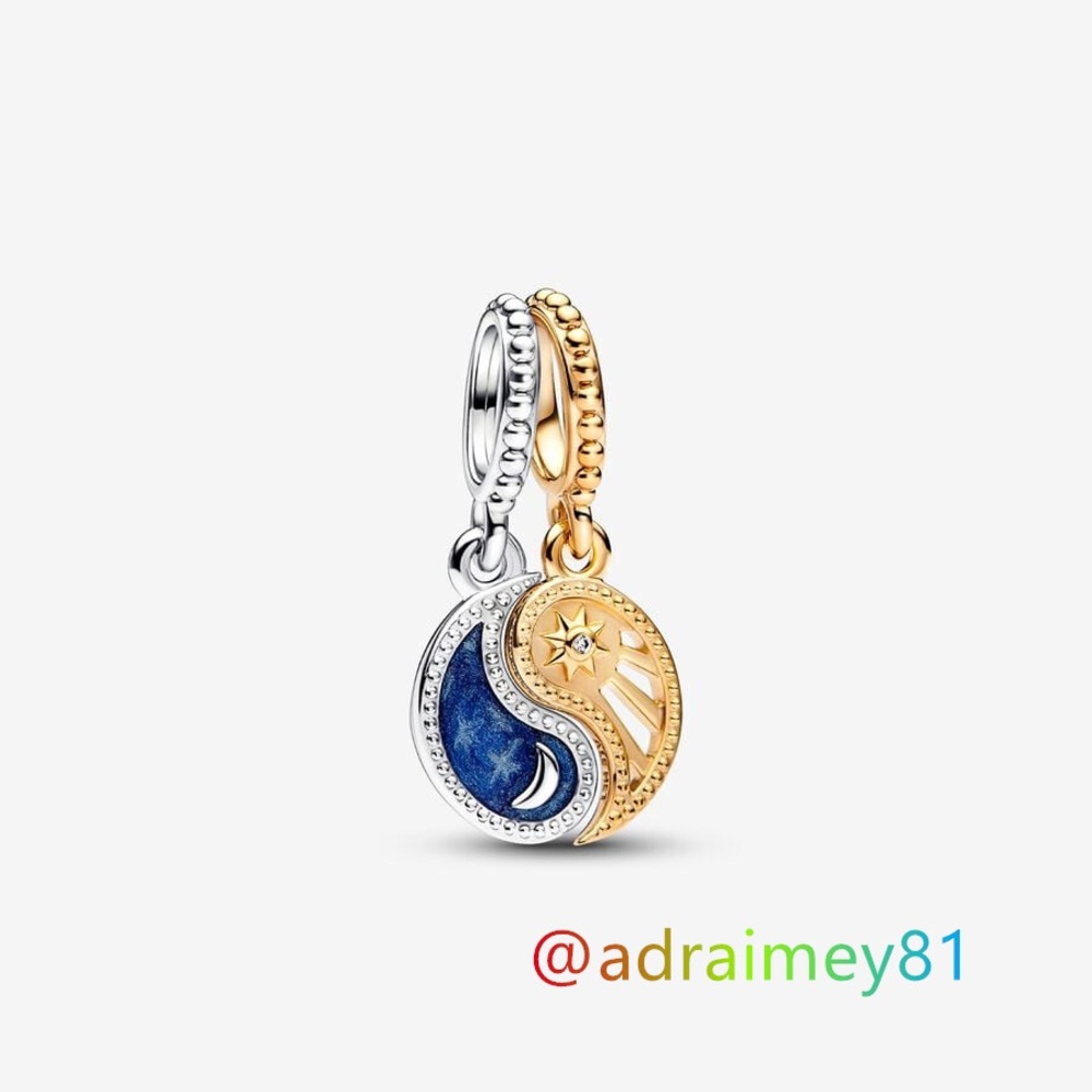 New Pandora Two-tone Splittable Sun & Moon Dangle Charm